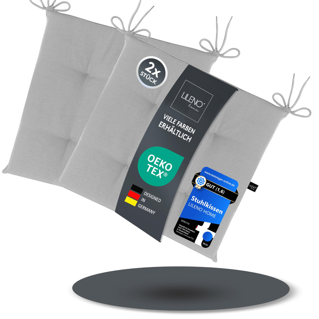 LILENO HOME 2er Set Stuhlkissen Hellgrau (40x40x4,5 cm) - Sitzkissen für Gartenstuhl, Küche oder Ess
