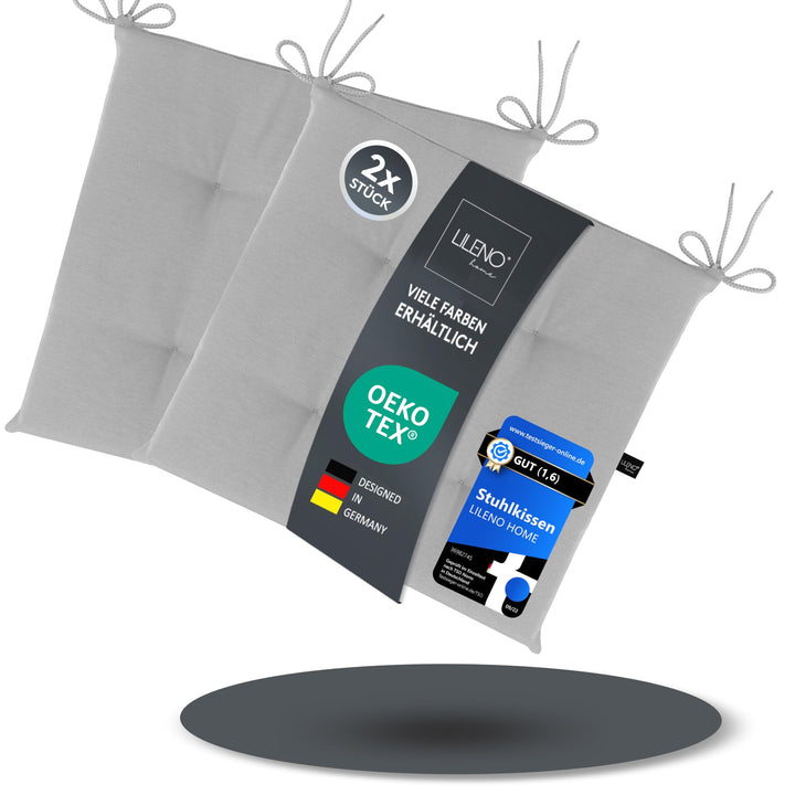 LILENO HOME 2er Set Stuhlkissen Hellgrau (40x40x4,5 cm) - Sitzkissen für Gartenstuhl, Küche oder Ess