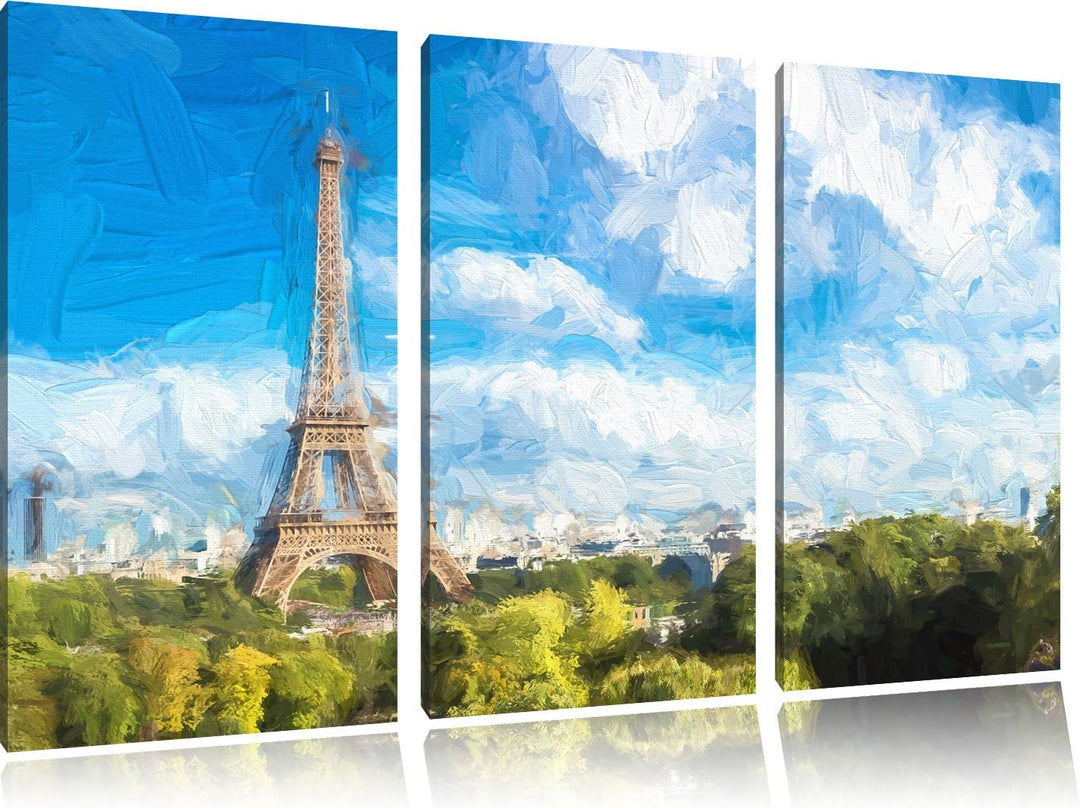 Pixxprint Riesiger Eiffelturm in Paris als Leinwandbild/Grösse: 3 Teilig (120x80) cm/Wandbild/Kunstd