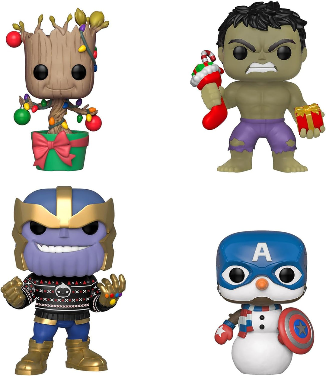 Funko Pop! Marvel: Holiday - Hulk, Groot, Captain America Snowman and Thanos - 4PK - Marvel Comics -