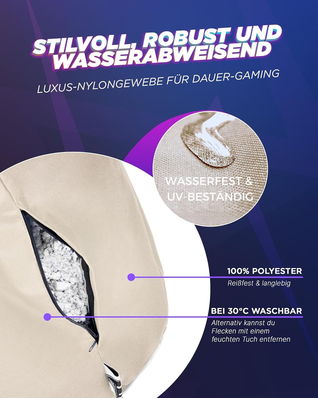 PATCH HOME Gamer Sessel in 2 verschiedenen Grössen und 25 XL - 75cm Durchmesser, 30cm Sitzhöhe, 80cm