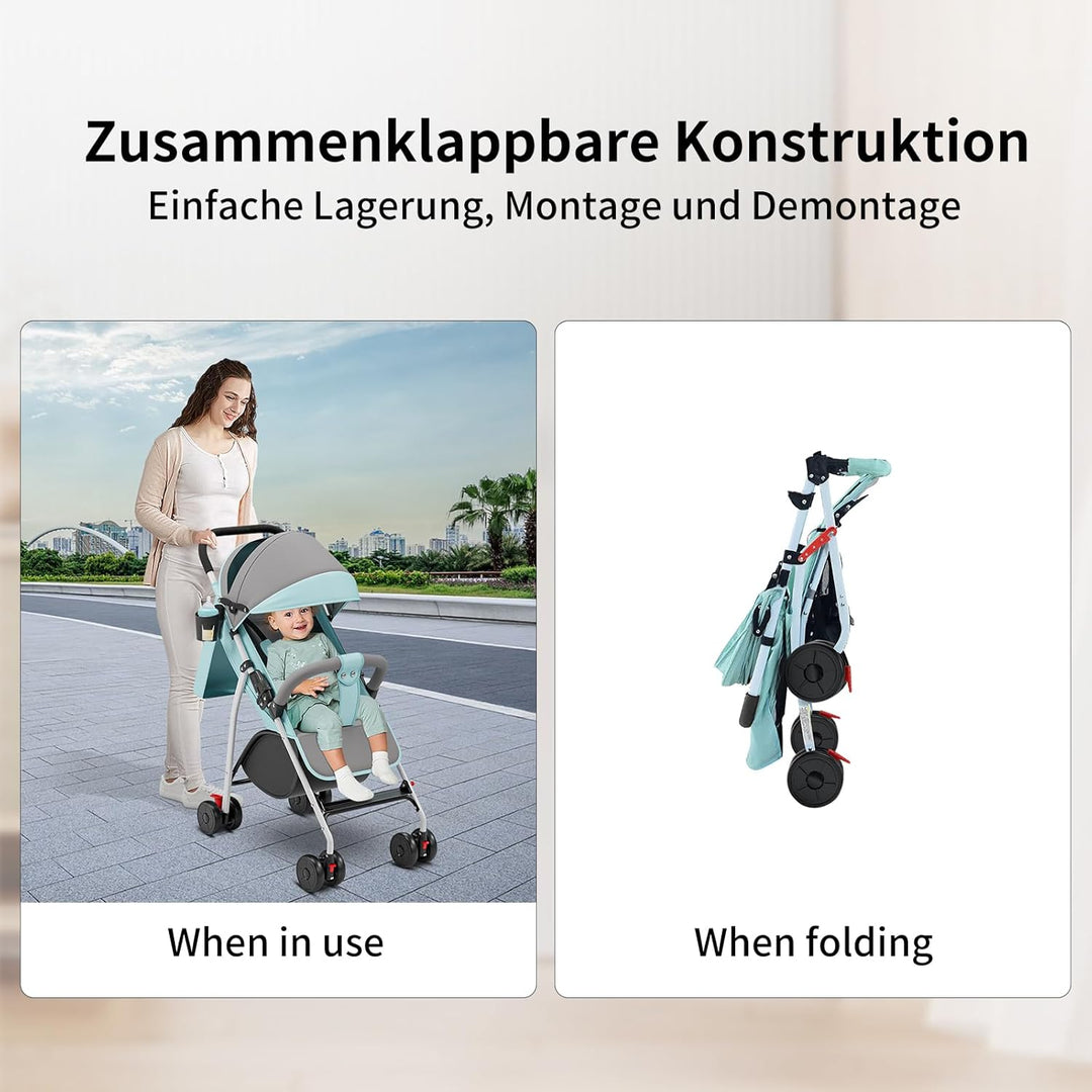 OHMG Kinderwagen Premium Kinderbuggy klappbar Liegebuggy Sportwagen Faltbar 360°Räder 5-Punkt Gurt I
