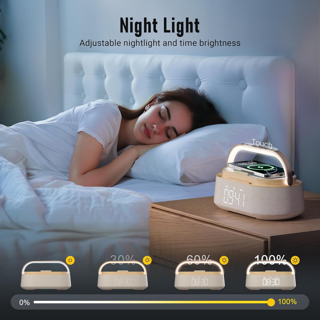 COLSUR Radiowecker Digital mit Wireless Charger, Bluetooth Lautsprecher mit USB-Ladegerät, Smart Wec