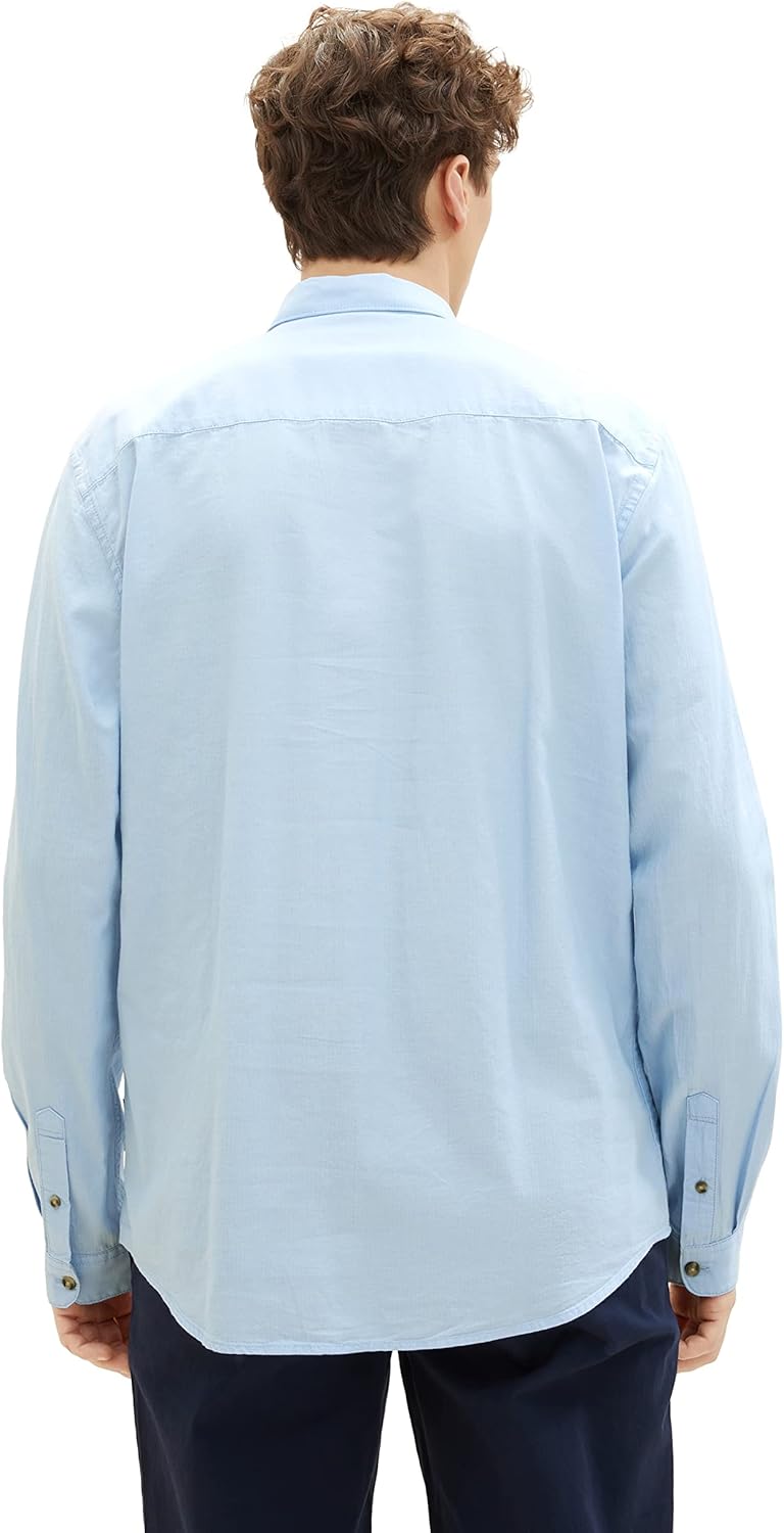 TOM TAILOR Denim Herren Denim Regular Fit Twill Hemd aus Baumwolle, 32345 - Middle Blue Mini Herring