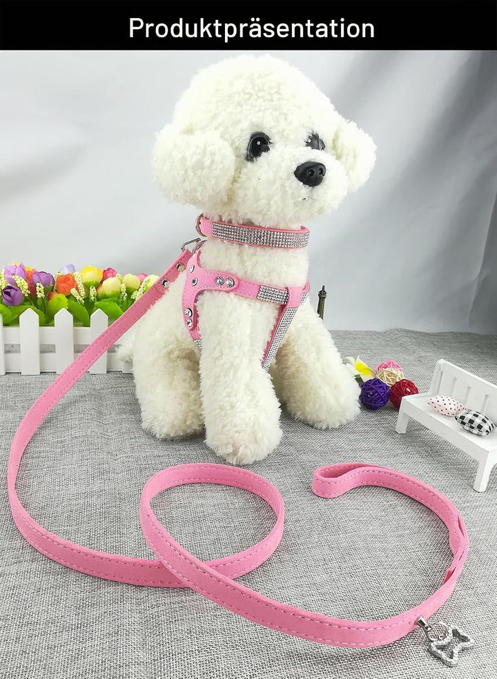 Hundehalsband &amp; Geschirr &amp; Leinen Sets Mode Komfortable Hundehalsband Diamante mit Geschirr &amp; Leinen