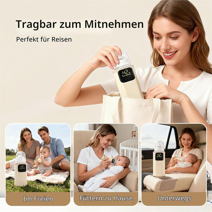 Tragbarer Flaschenwärmer, Wiederaufladbare Milchwärmhülle mit Schnellheizfunktion und 6 Temperaturst