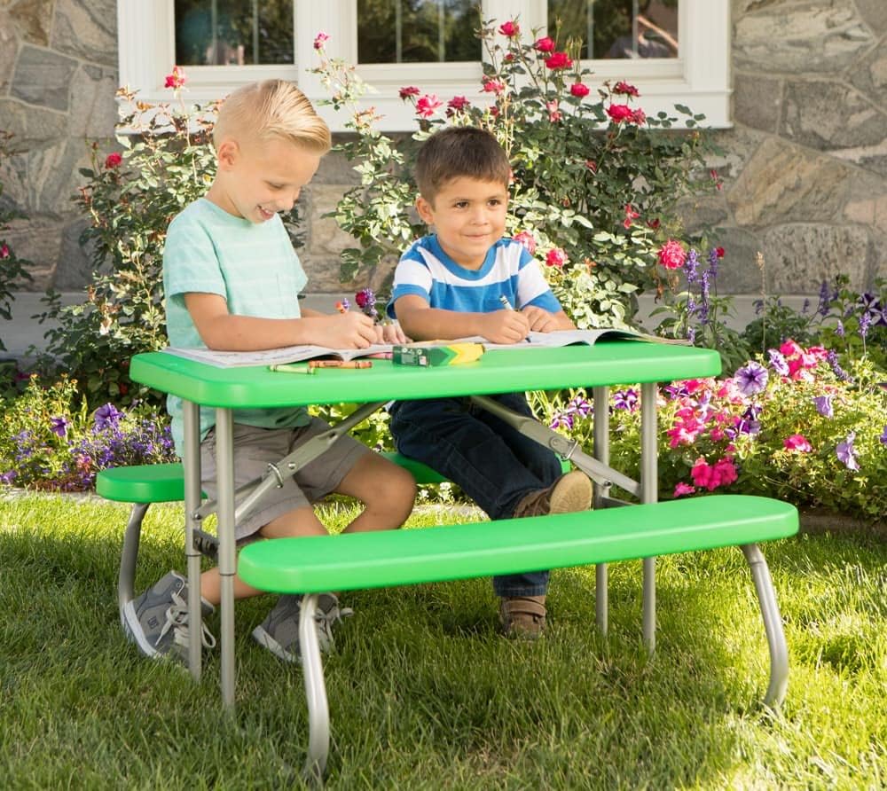 LIFETIME Campingtisch & Picknicktisch für Kinder | 83x90x53 cm Grün | Kunststoff Tisch inklusive Ban