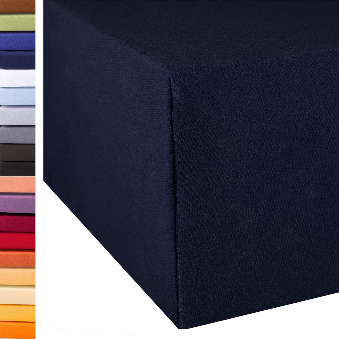aqua-textil Exclusiv Spannbettlaken 140x200-160x220 cm dunkel blau Jersey Baumwolle 230g/qm Spannbet