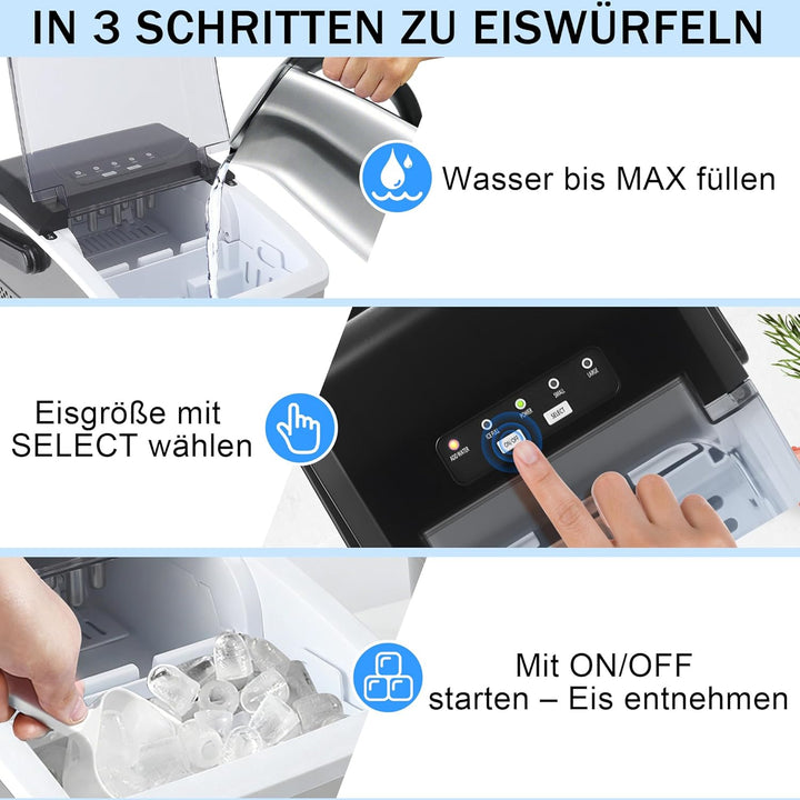 Citybee Eiswürfelmaschine Selbstreinigend 12kg/24h, Eiswürfelmaschine Klein, 9 Eiswürfel in 6 min, E
