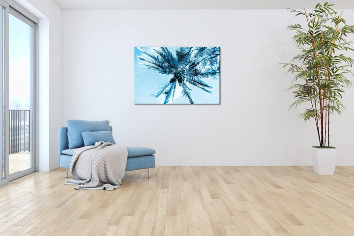 deyoli Kokosnüsse an einer tropischen Palme Format 80x60 Effekt: Monocrome Blau als Leinwandbild, Mo