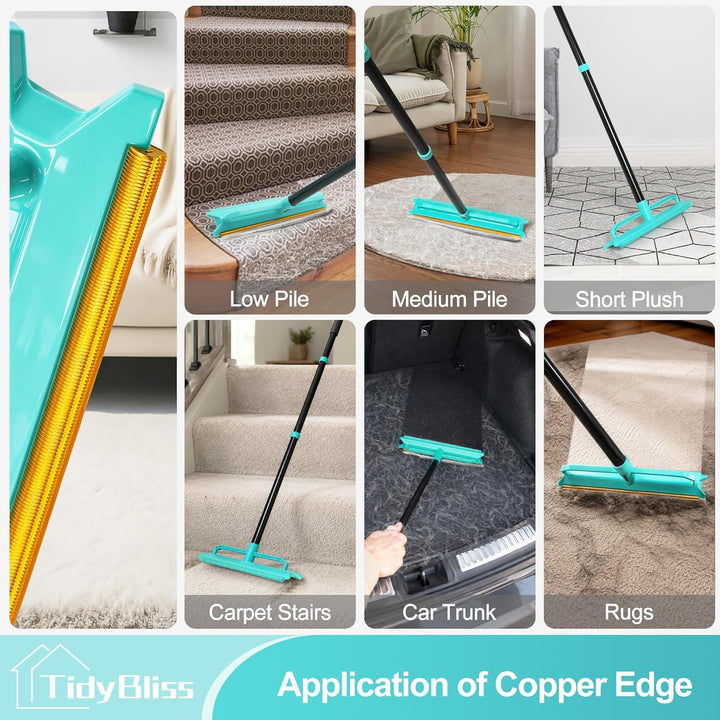 TidyBliss Tierhaarentferner, Teppichbürste mit 144 cm Langer Stiel, Beidseitig Verwendbar Haarentfer