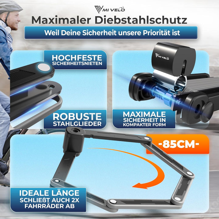 MIVELO Fahrradschloss Faltschloss hohe Sicherheit 85cm lang I Fahrrad Schloss mit Schlüssel inkl. Ha