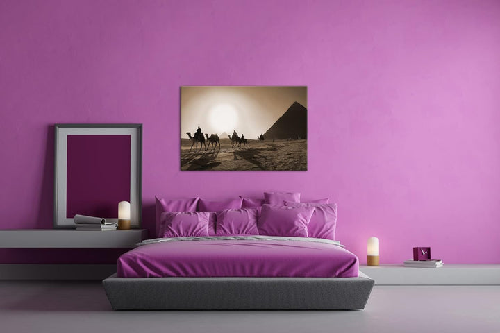 Auf den Spuren der Pyramiden von Kairo Effekt: Sepia, Format: 80x60 als Leinwandbild, Motiv fertig g