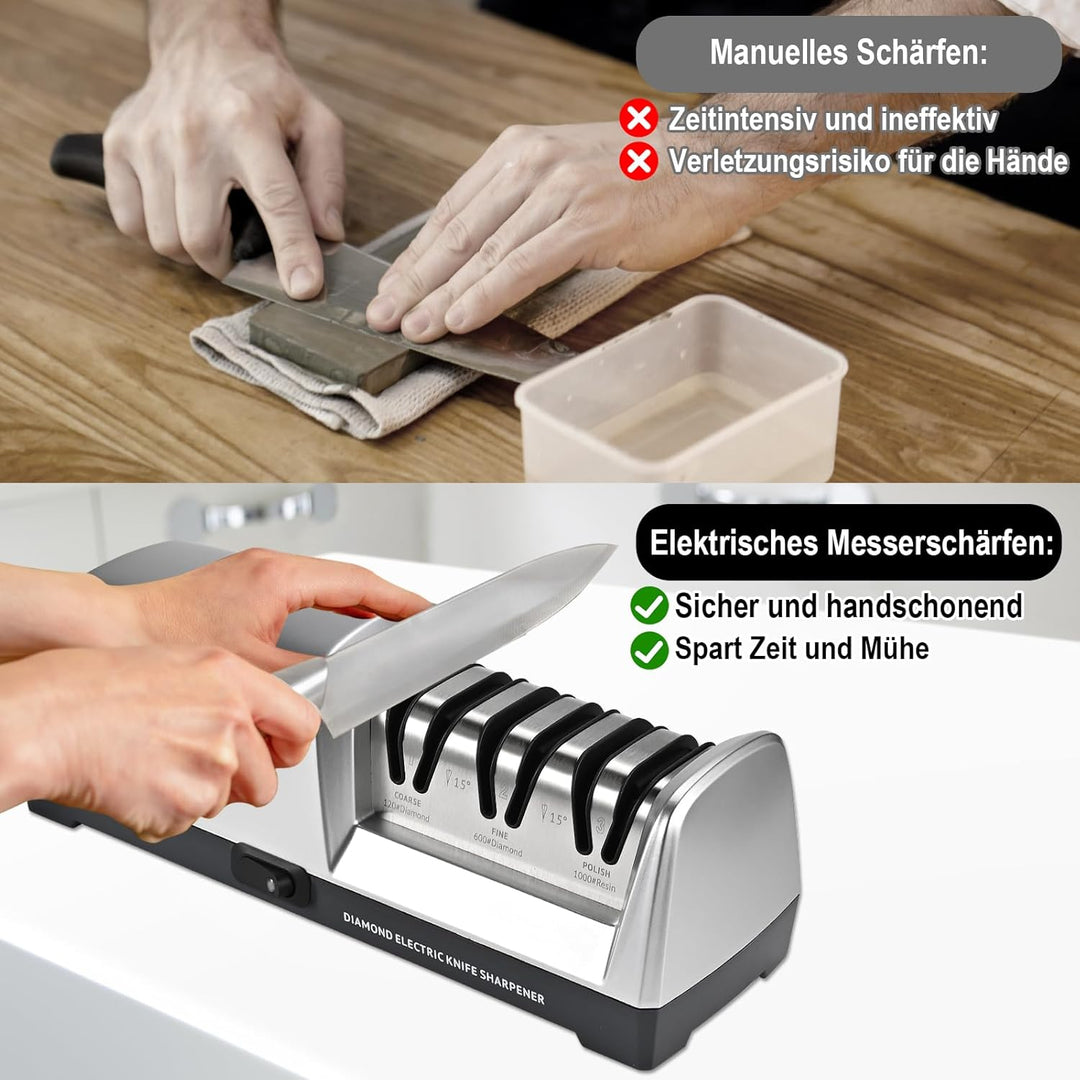 Herboom Elektrischer Messerschärfer, 3-Stufen Messerschärfsystem mit Diamant, Geeignet für Grob Schl