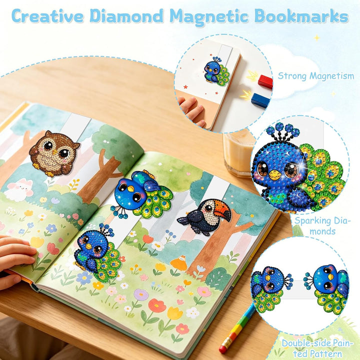 RICUVED 8 Stück Tiere Diamond Painting Kinder Magnetische Lesezeichen, DIY Bastelset Kinder, Geschen