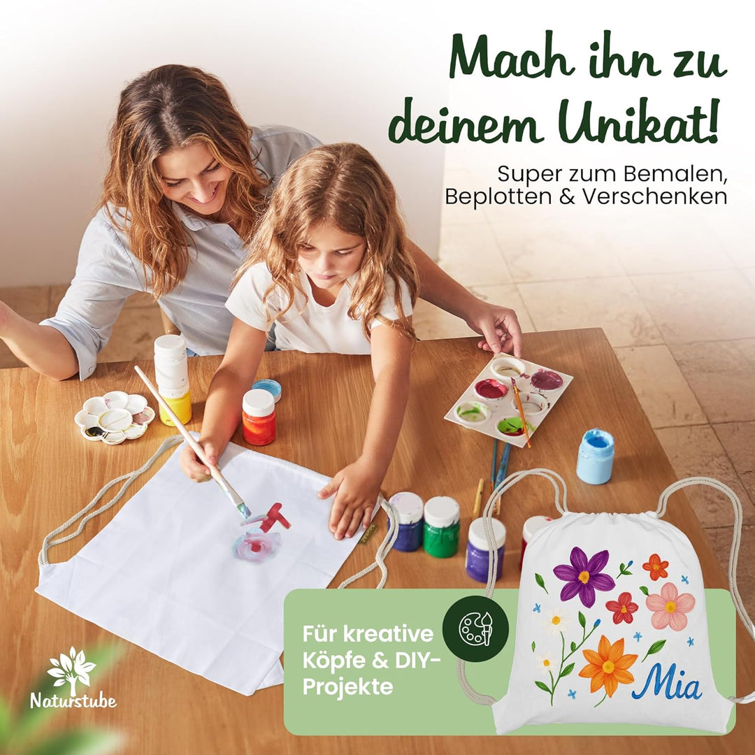 Baumwoll 10er Set Weisser Turnbeutel Sportbeutel Zuziehbeutel Gymsack Sack Jute Schule Rucksack, Wei