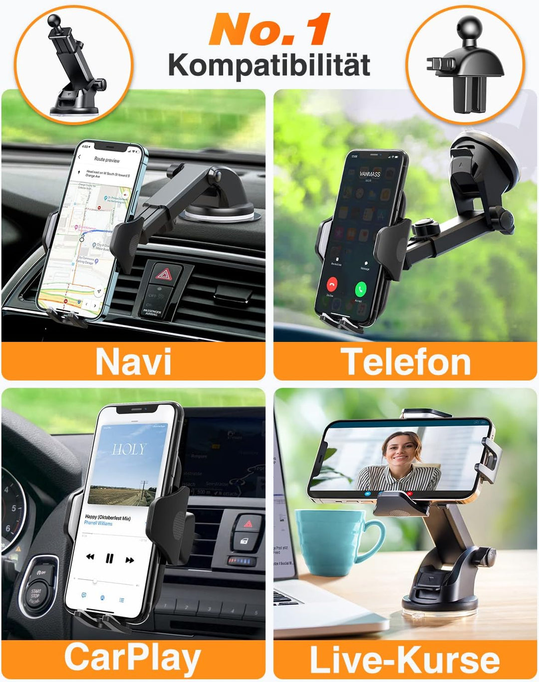 VANMASS Handyhalterung Auto 2024 Upgrade Super Stabil 3 in 1 Saugnapf & Lüftung 100% Sicher Universa