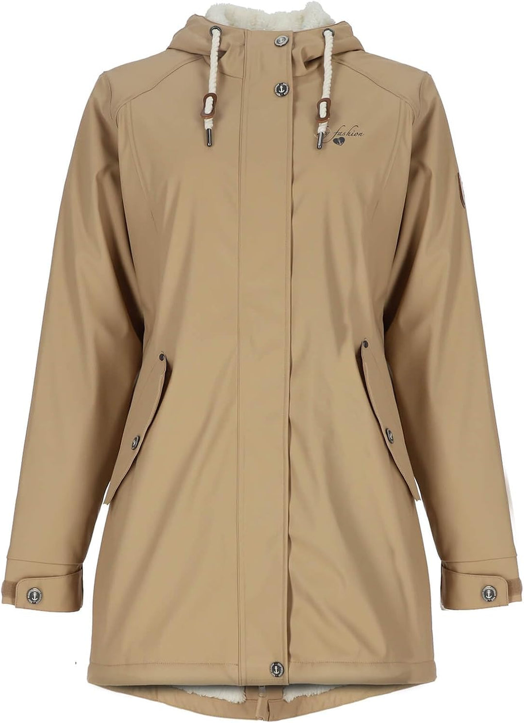 Dry Fashion Damen Regenmantel Malmö - Frauen Regenjacke Jacke mit Kapuze Lang Winddicht Wasserdicht