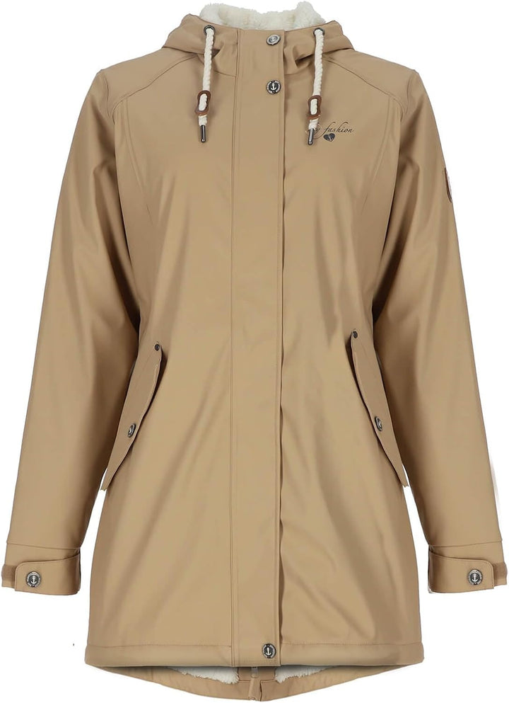 Dry Fashion Damen Regenmantel Malmö - Frauen Regenjacke Jacke mit Kapuze Lang Winddicht Wasserdicht
