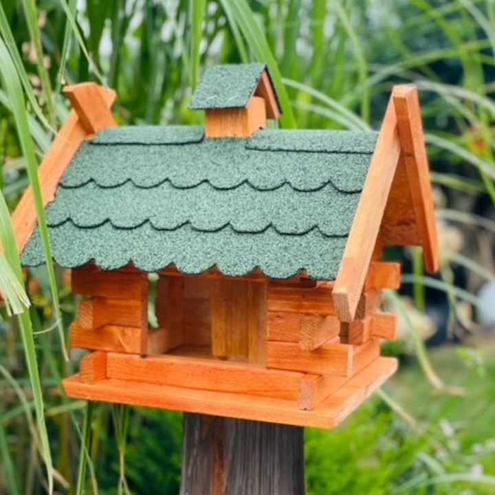 Rechteckiges Vogelhaus M - XL wetterfest aus Holz Vogel Futterstelle Haus mit und ohne Ständer (Grös