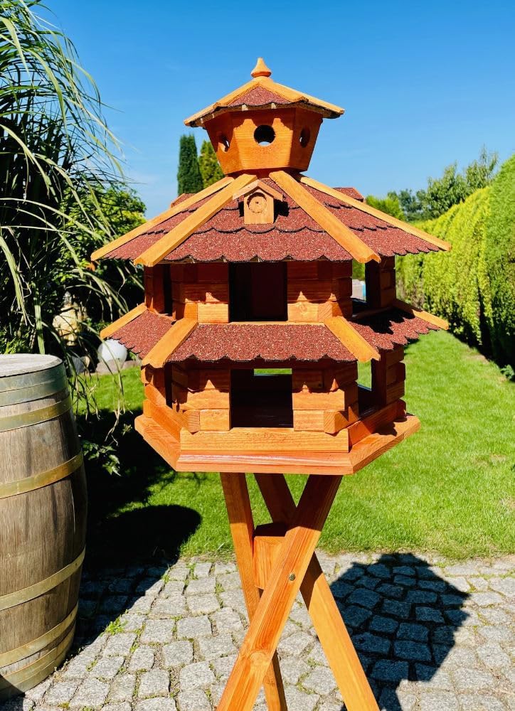 Vogelvilla wetterfest von L bis XXL Futterhaus Vogelhaus mit oder ohne Ständer in Braun mit Rot, Grü