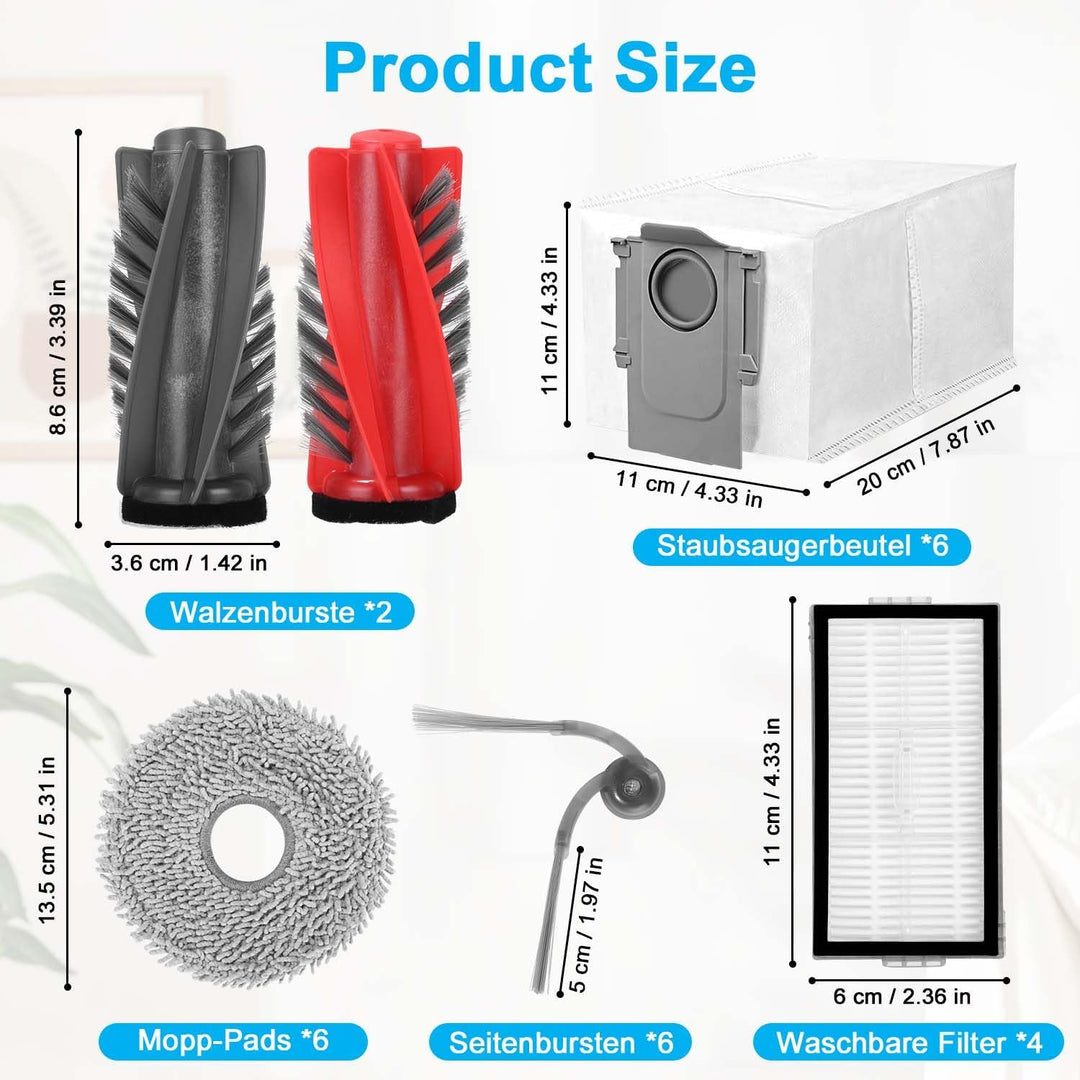 26 Stück Zubehör für Roborock Saros 10R/Qrevo Curv 2 Pro/Qrevo CurvX Saugroboter,2 Hauptbürste,4 HEP