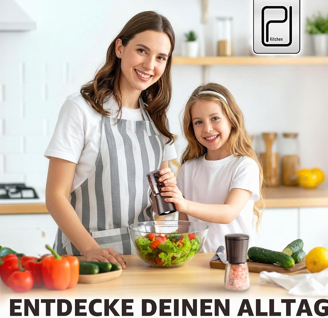 Schwarzes Edelstahl Gewürzmühle Set mit Ständer aus Bambus - Rotmetallgrauen Salz- und Pfeffermühlen