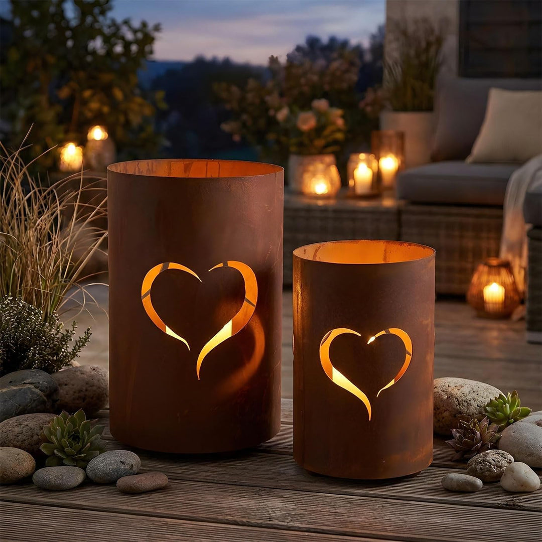 2er Set Windlicht Herz Laterne H32cm/H24cm Gartenleuchte Rost Gartendeko Rostdeko Edelrost Deko Vari