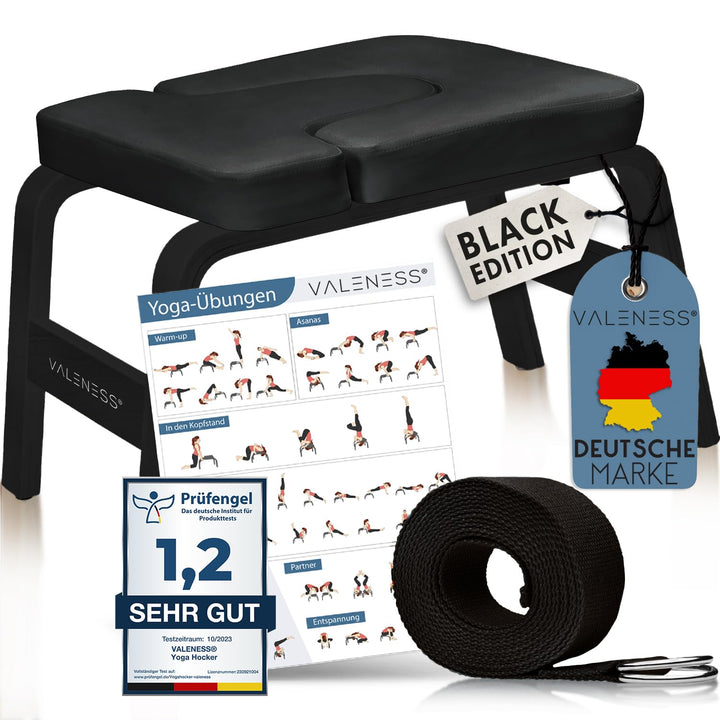 Yoga Kopfstandhocker - Hochwertiger Yoga Hocker inkl. Yogagurt, Yogablock & Übungsposter - Yoga Stuh