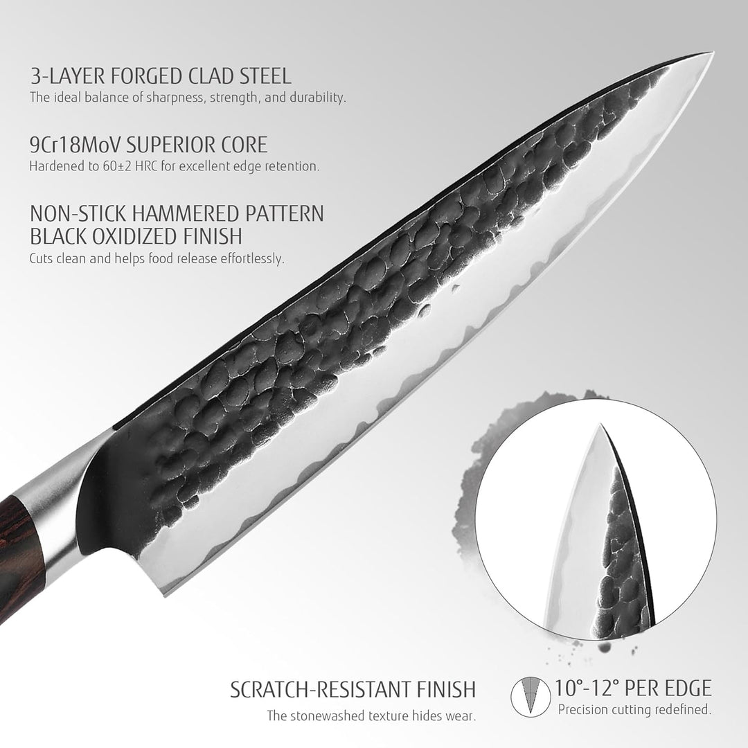 hecef Küchenmesser Set 2‑tlg., 20 cm Kochmesser & 12,7 cm Allzweckmesser, 3‑lagiger Hochkohlenstoff‑