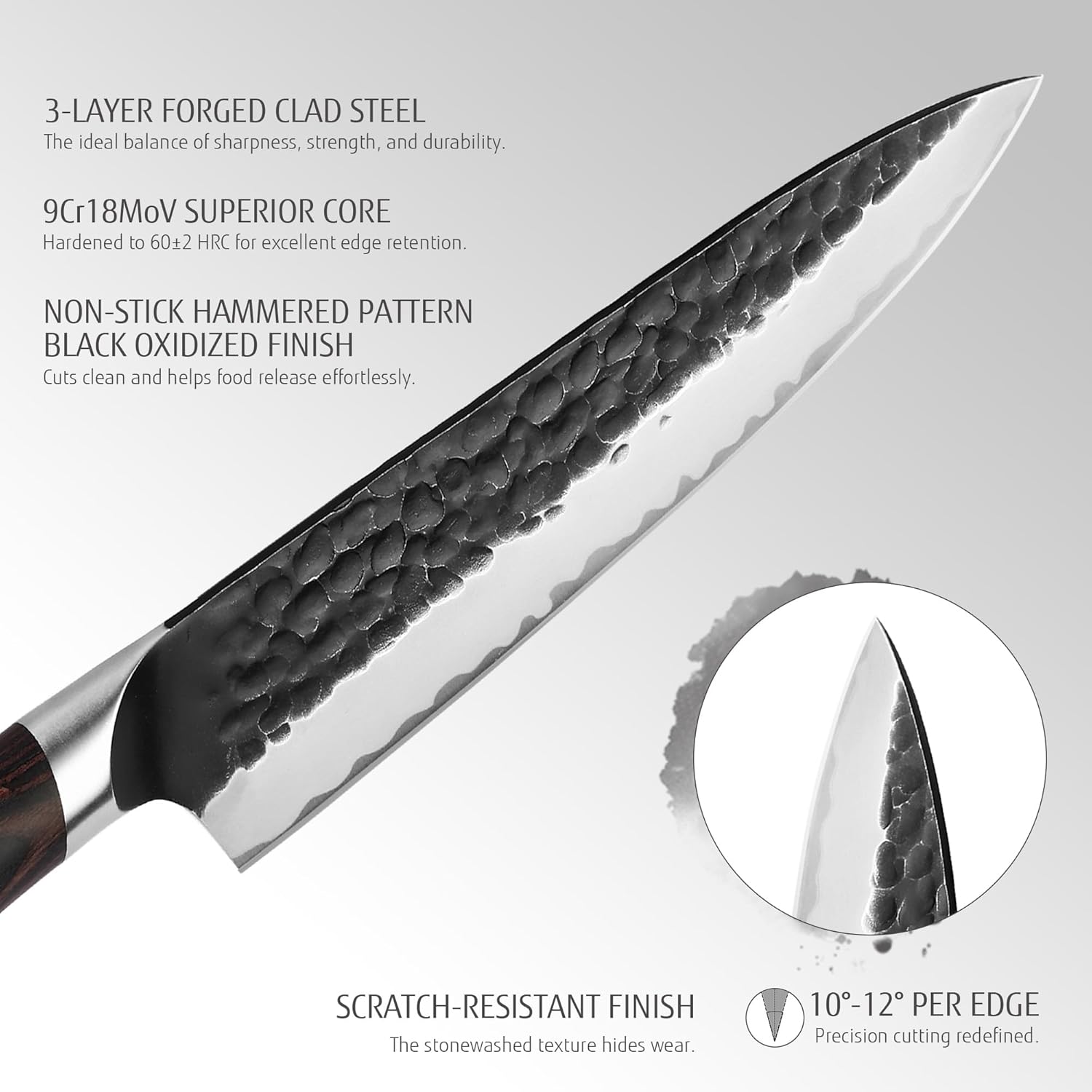 hecef Küchenmesser Set 2‑tlg., 20 cm Kochmesser & 12,7 cm Allzweckmesser, 3‑lagiger Hochkohlenstoff‑