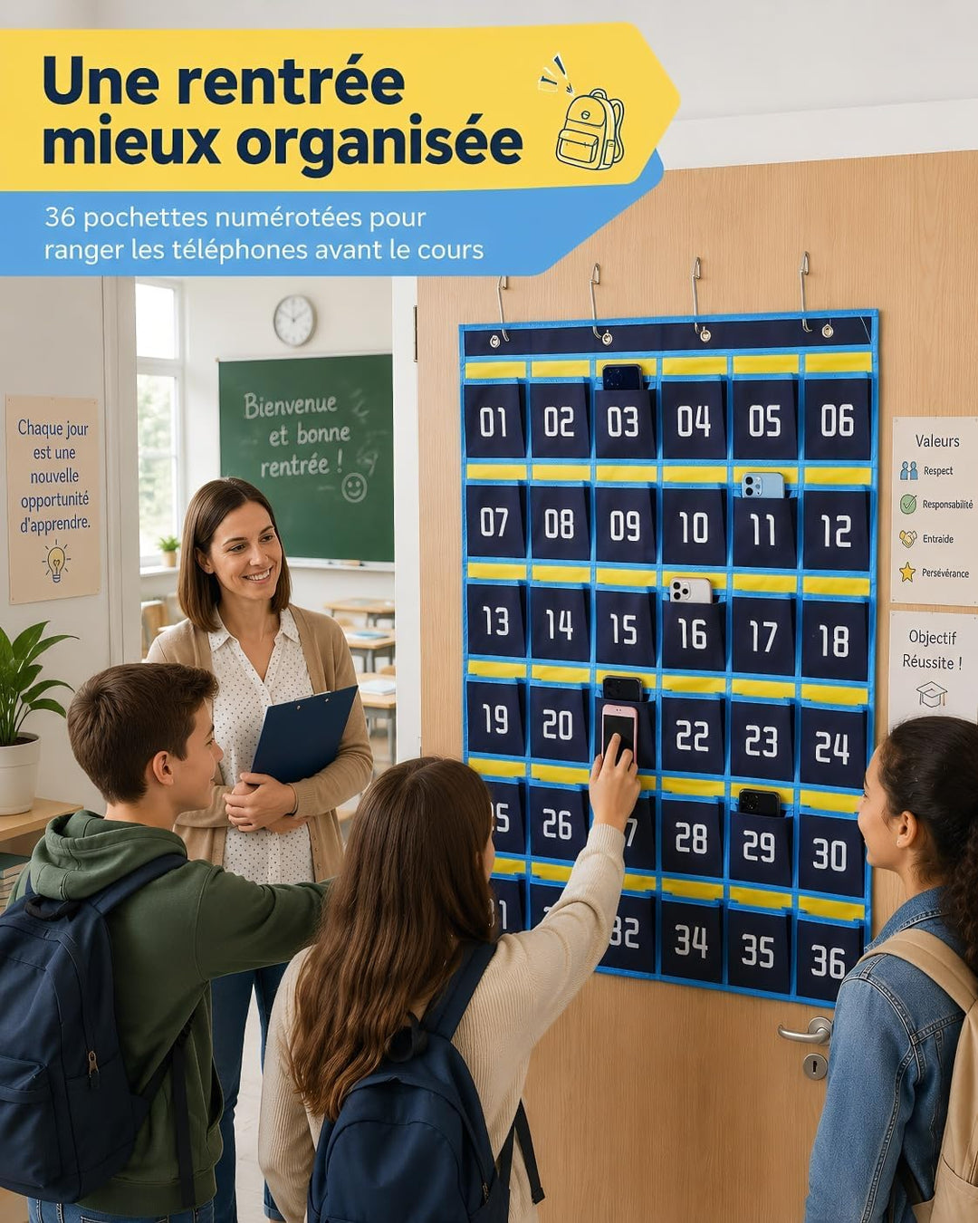 Hemobllo Nummerierte Telefon-Aufbewahrungstasche 37,80 x 26,38 Zoll Vliesstoff 36 Taschen für Klasse