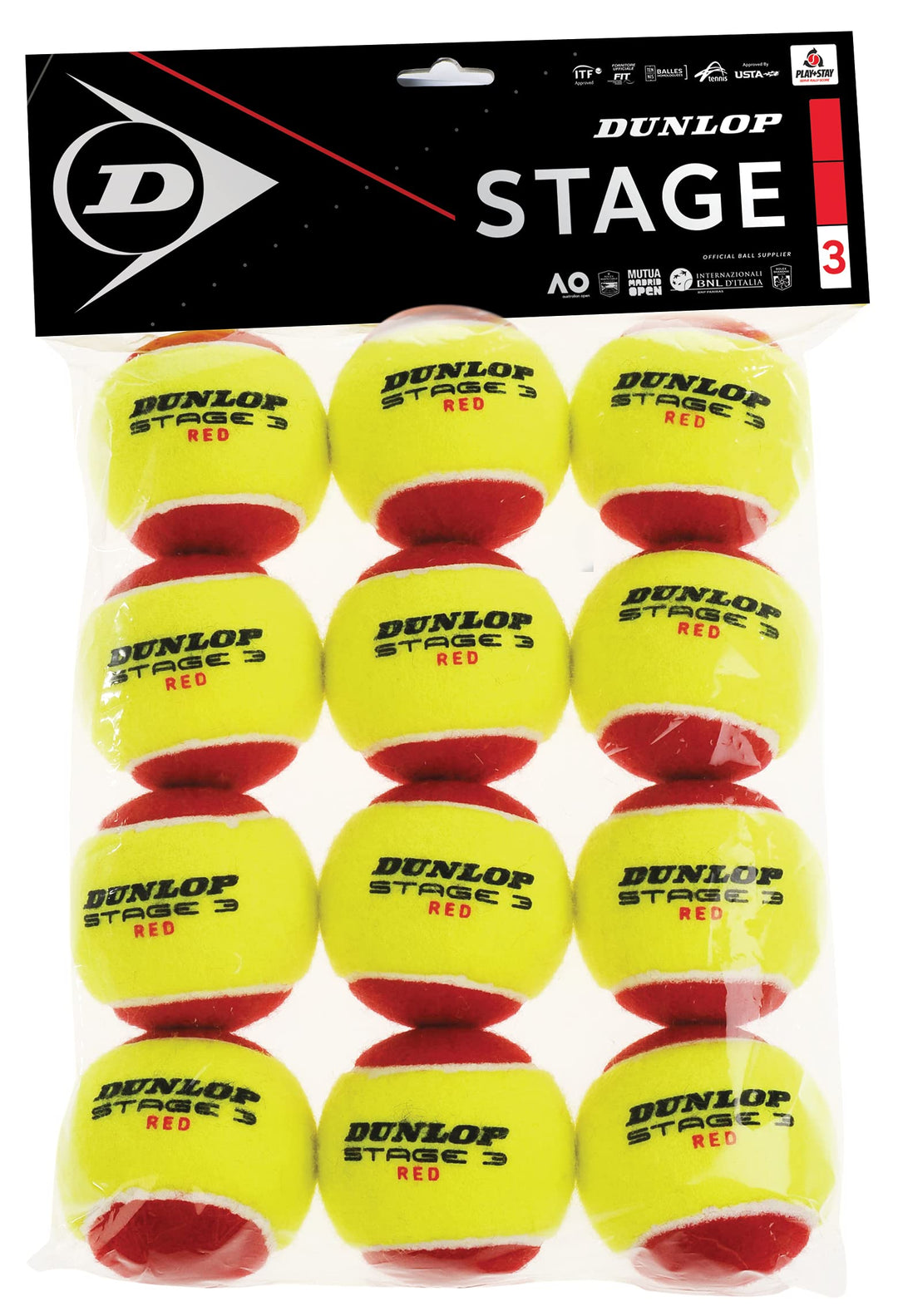 Dunlop DTB Stage 3 Tennisblle Gelb/Rot 12 Bälle, Gelb/Rot 12 Bälle