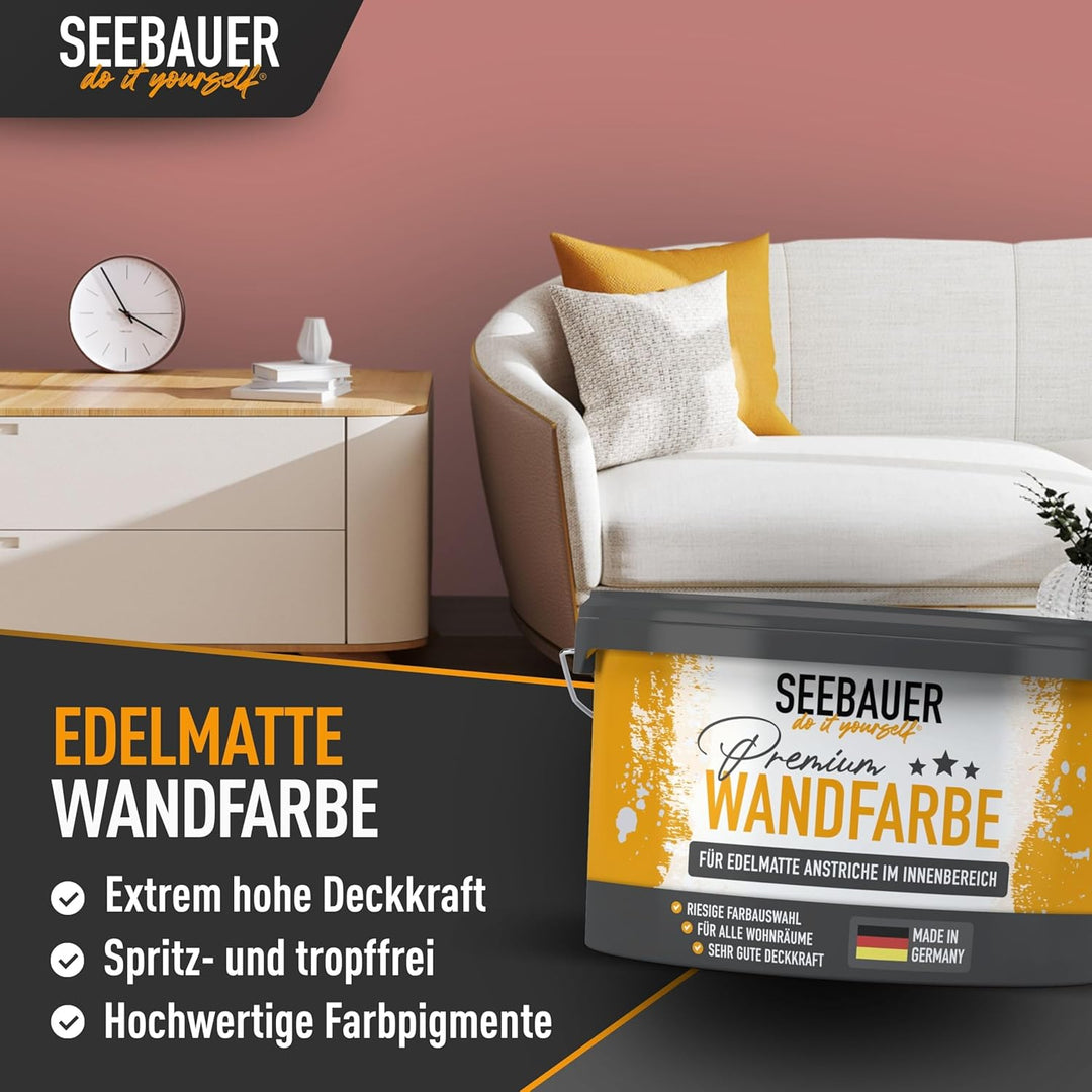 SEEBAUER diy® Wandfarbe Rot für Innen (No. 326 Cherry Kiss 5,0 Liter) Edelmatte Rottöne hohe Deckkra