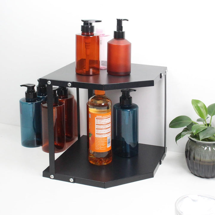 HUIJIN (2-Tier schwarz) Küche Topf Rack Kochgeschirr Stand Storage Organizer, Küche Eckregal Dreieck