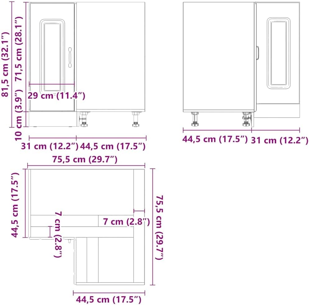 vidaXL Küchen-Eckunterschrank Kalmar Altholz-Optik Holzwerkstoff, Eckunterschrank, Küchenschrank, Kü