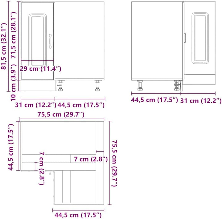 vidaXL Küchen-Eckunterschrank Kalmar Altholz-Optik Holzwerkstoff, Eckunterschrank, Küchenschrank, Kü