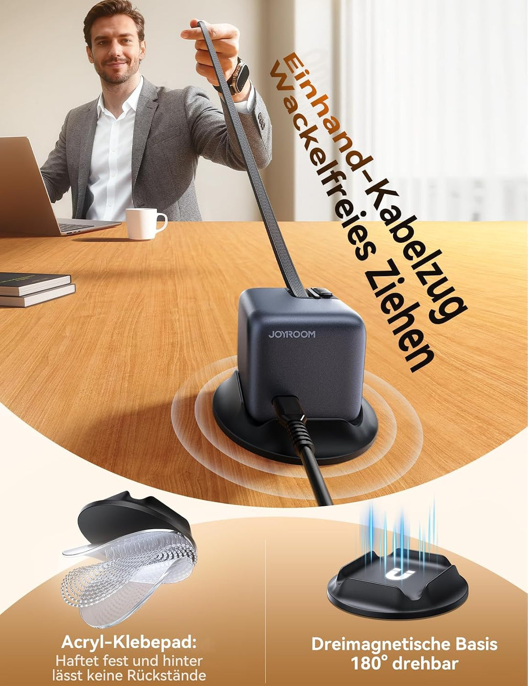 JOYROOM PODIX 140W 5‑in‑1 GaN Ultra Ladelstation, USB‑C Schnellladegerät mit 2 retraktablen 100W Kab
