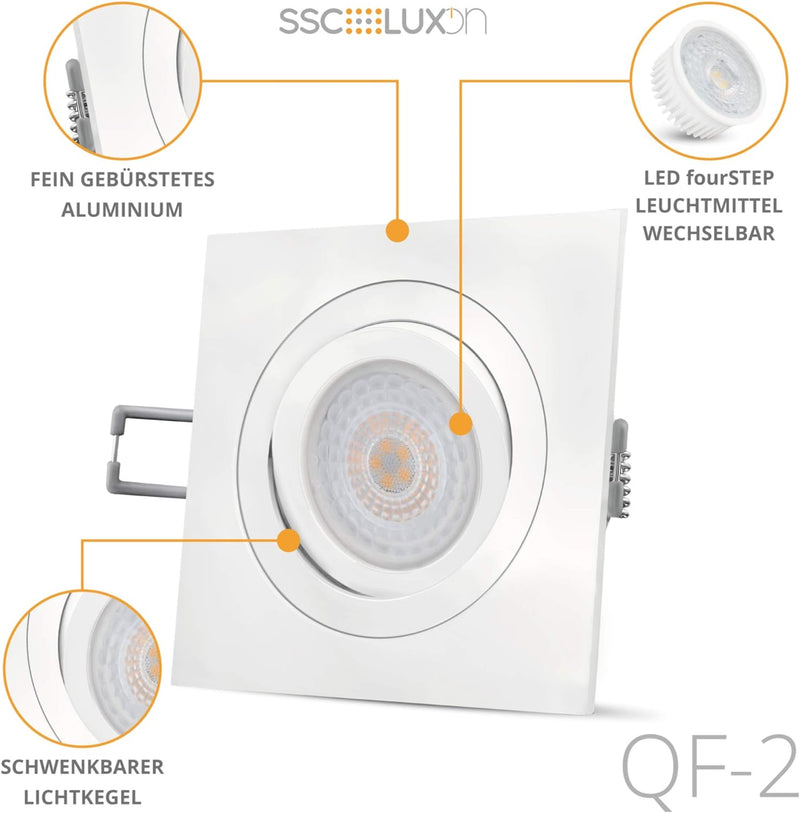 SSC-LUXon 6er Set QF-2 Einbauleuchte LED eckig 5W neutralweiss 230V schwenkbar - fourSTEP Downlight