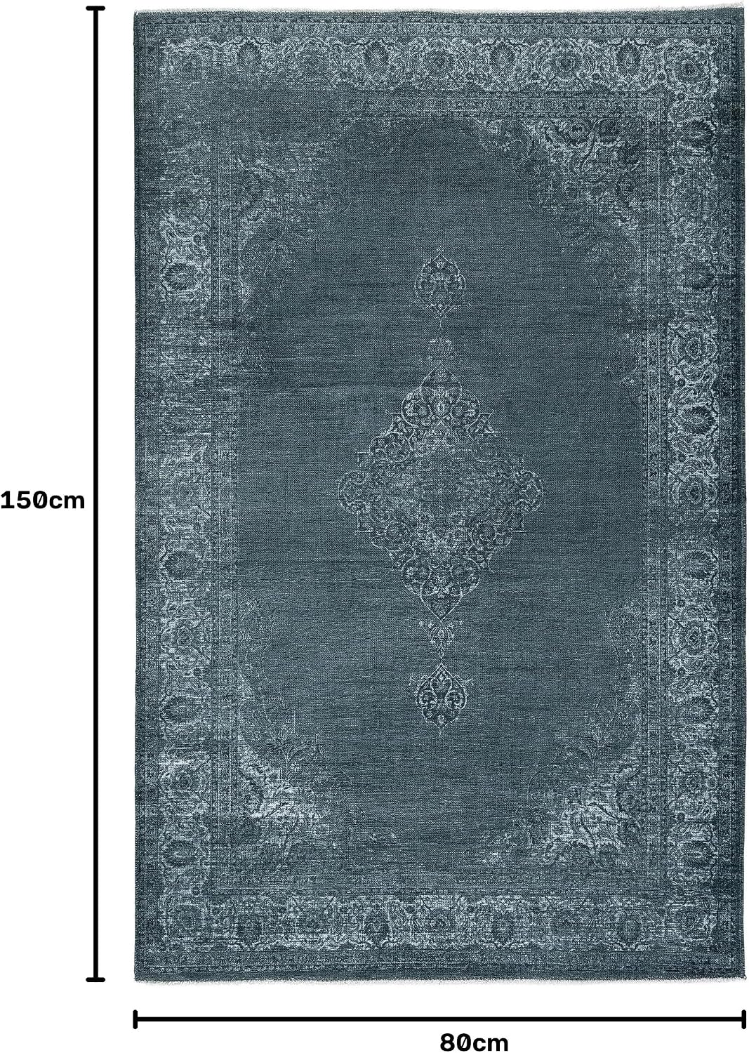 Kelim Vintage Teppich Wohnzimmer Holzkohle Grau 80 X 145 cm - Moderner Kurzflor Teppich - Super Soft