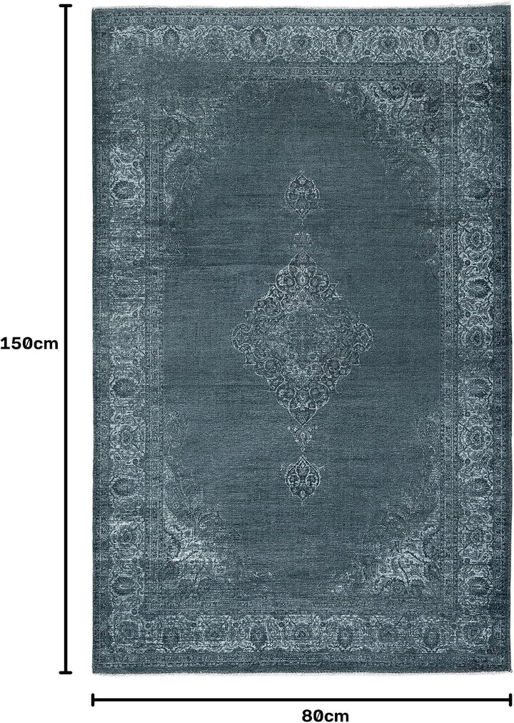 Kelim Vintage Teppich Wohnzimmer Holzkohle Grau 80 X 145 cm - Moderner Kurzflor Teppich - Super Soft