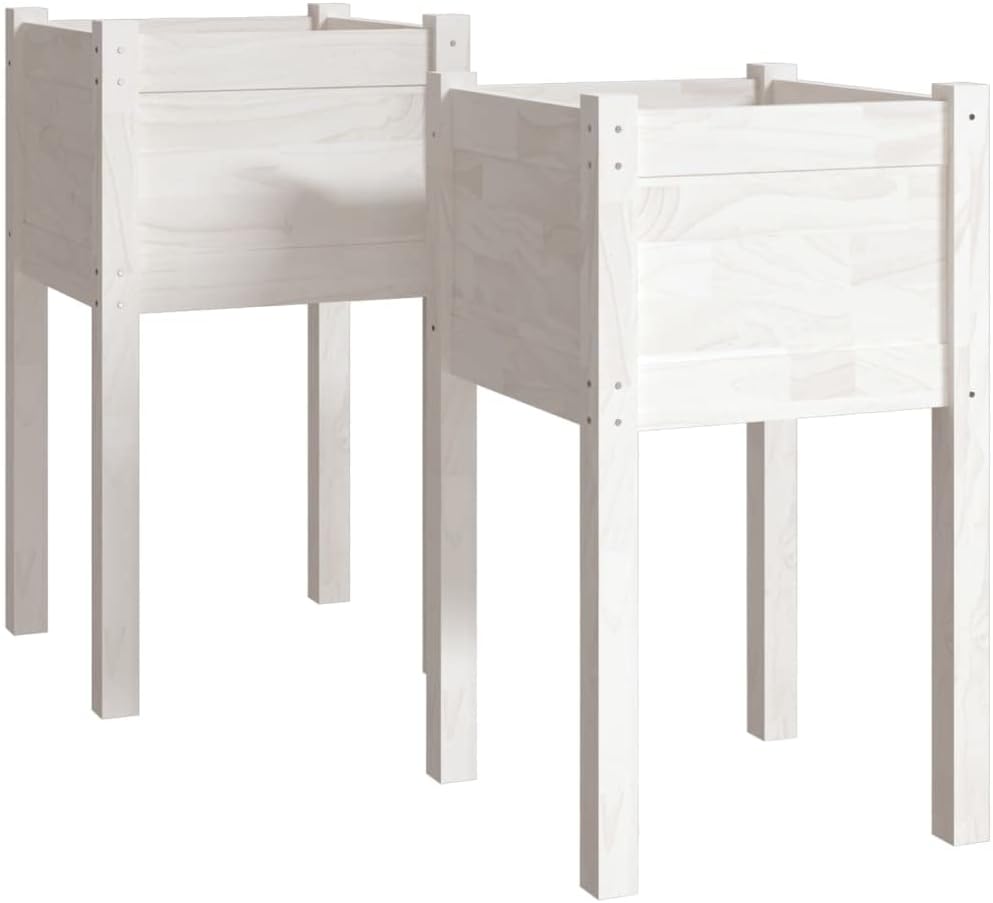 WIFESE Hochbeet Pflanzkübel 2 STK. Weiss 40x40x70 cm Massivholz Kiefer Blumentopf BlumentöPfe Pflanz
