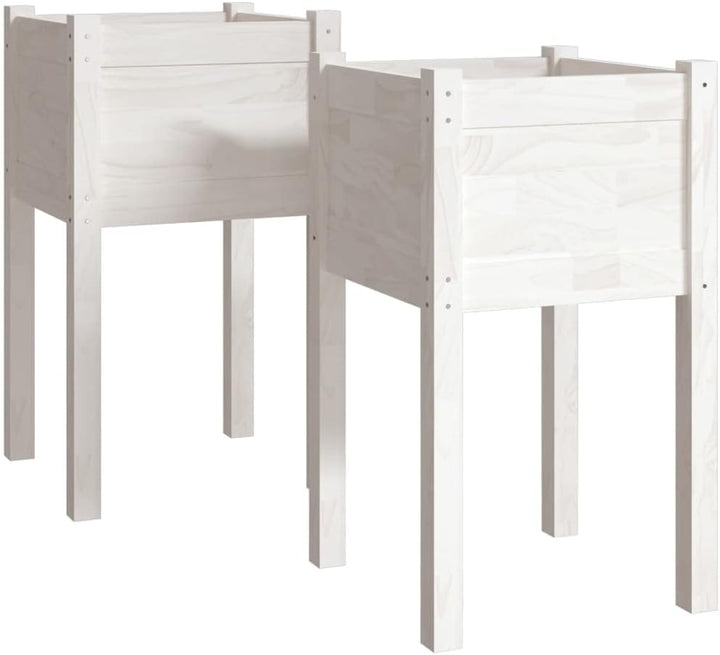 WIFESE Hochbeet Pflanzkübel 2 STK. Weiss 40x40x70 cm Massivholz Kiefer Blumentopf BlumentöPfe Pflanz