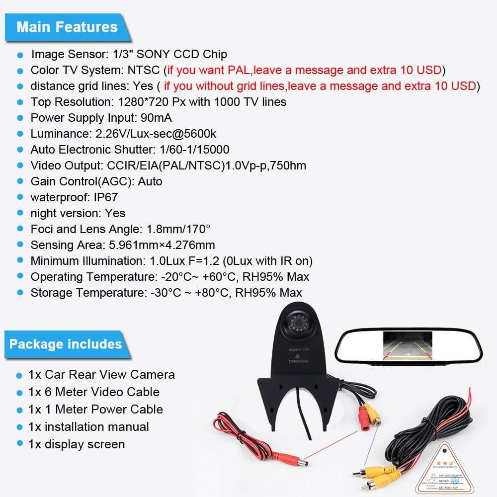 【4.3'' Rückspiegel Monitor + Rückfahrkamera Transporter】 im 3. Bremsleuchte HD Rückfahrkamera für Me