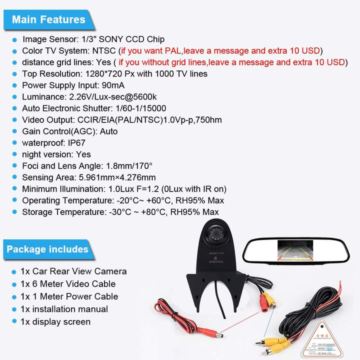 【4.3'' Rückspiegel Monitor + Rückfahrkamera Transporter】 im 3. Bremsleuchte HD Rückfahrkamera für Me