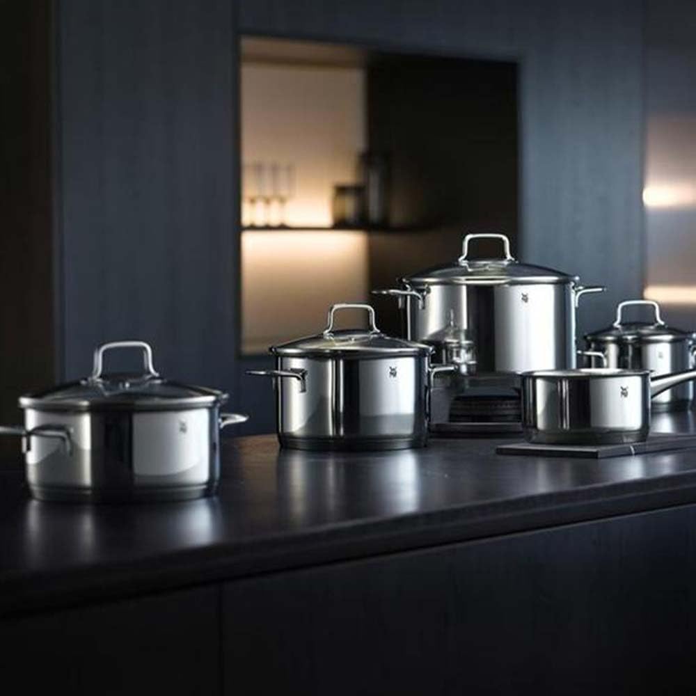 WMF Astoria Topfset Induktion 5-teilig, Kochtopf Set mit Glasdeckel, Cromargan Edelstahl poliert, In