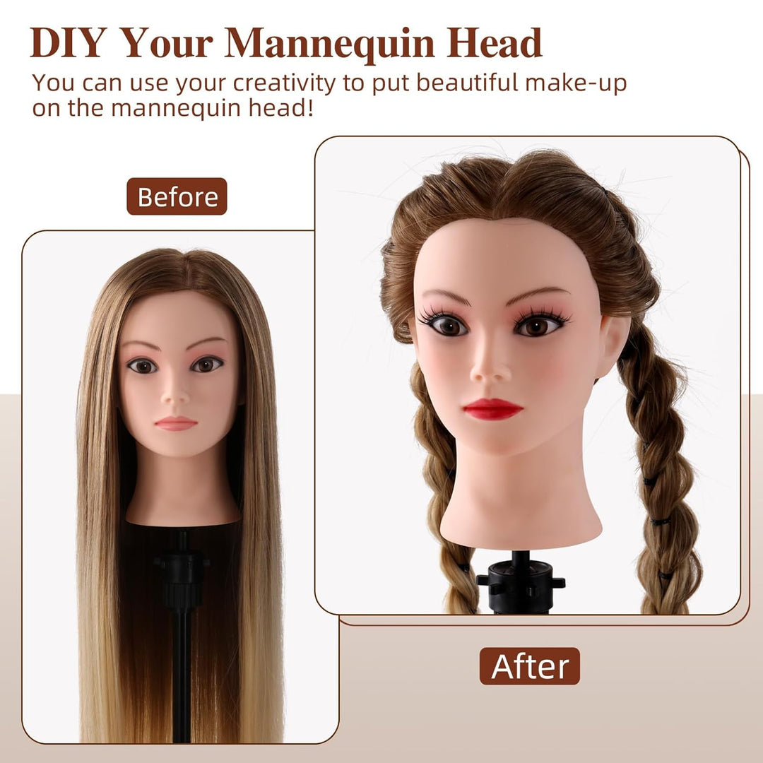 Frisierkopf Echthaar Friseur Übungskopf 24 Zoll Frisieren Trainingsköpfe für Friseure Ausbildung Kop