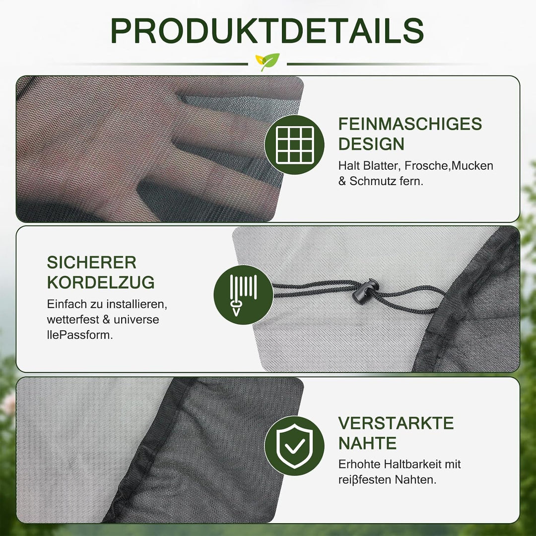 2 Stück Regentonnen Netz Ø 120cm, Runde Regentonnenabdeckung & Deckel mit Zugkordel, Feines Sieb Müc
