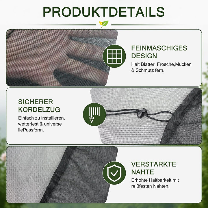 2 Stück Regentonnen Netz Ø 120cm, Runde Regentonnenabdeckung & Deckel mit Zugkordel, Feines Sieb Müc