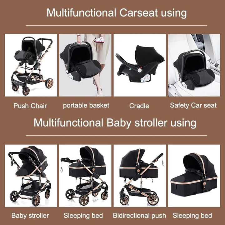 GLOKID Kinderwagen 3 in 1,Reisesysteme, Babywanne Buggy,Voll-Gummireifen,Mit Einem Klick Zusammenkla